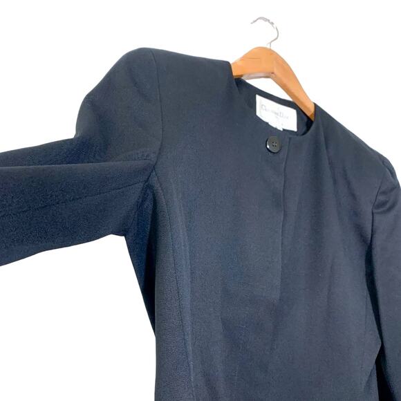 Dior Vintage Fitted Cropped Wool Button Down Padded Blazer Jacket Black US 8 - Picture 6 of 16